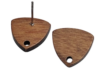 Choose Quantity Walnut Wood Wooden Stud Stainless Steel Post Rounded Triangle Earrings w/ Earring Backs Connector Loop Holes DIY Earrings
