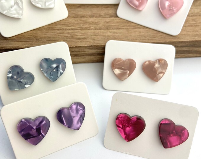 Heart Minimalist Earrings Foil Style Stud Stainless Steel Post Earrings Pink,Purple,Red,Silver,White,Dark Pink,Brown