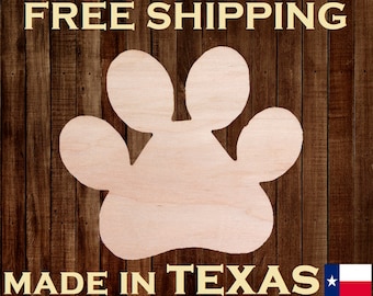 Unfinished Wood Dog Paw Print Cutout, DIY Craft Shape