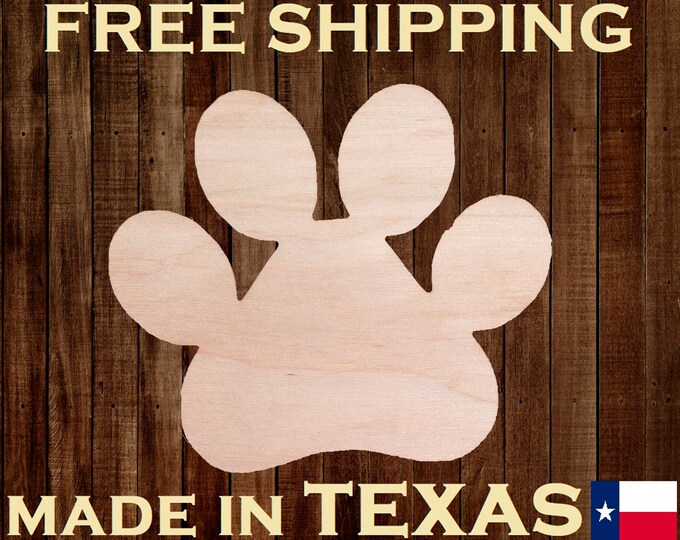 Dog Puppy Paw Print Unfinished Wood Cutout Cut Out Shapes Ready to Paint Stain Crafts ALL SIZES