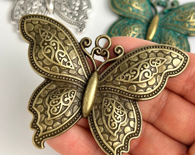 XL Butterfly Charm Necklace Pendant 2.8” x 2”. Choose Your Color