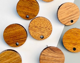 Choose Quantity 15mm Wood Wooden Stud Post Round Earrings w/ Earring Backs Connector Loop Holes DIY Findings Jewelry Making