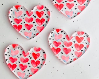 Pink Heart Print Acrylic Earring Blanks, DIY Jewelry Supplies, Valentine's Day