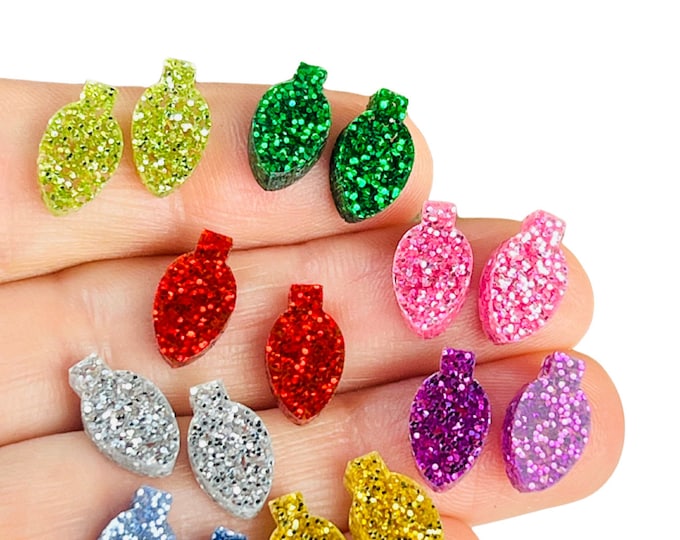 Christmas Glitter Light Bulb Stud Earring Blanks, DIY Earrings, Acrylic Glitter Earring Supplies