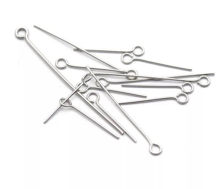50 Stainless Steel Eye Pins 21 or 24 Gauge Economical, Straight