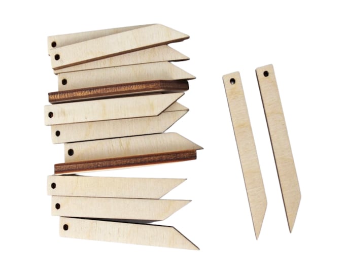 BULK (12pc to 100pc) Unfinished Wood Laser Cutout Slim Matchstick Pointed Rectangle Bars Bar Dangle Earring Jewelry Blanks