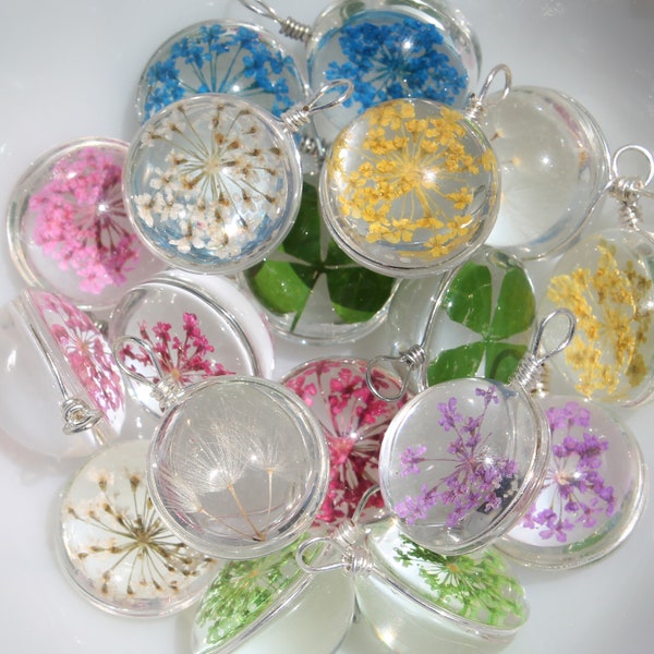 All Colors Transparent Dried Flower Glass Globe Charms Beads 20mm with Silver Wire Hangers Earrings,Bracelets,Necklaces Jewelry Crafts