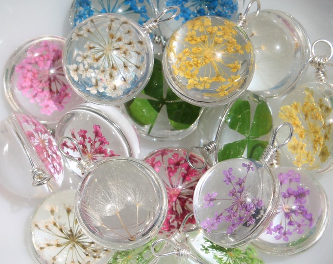 2 Pcs All Colors Transparent Dried Flower Glass Globe Charms Beads 20mm with Silver Wire Hangers Earrings,Bracelets,Necklaces Jewelry Crafts