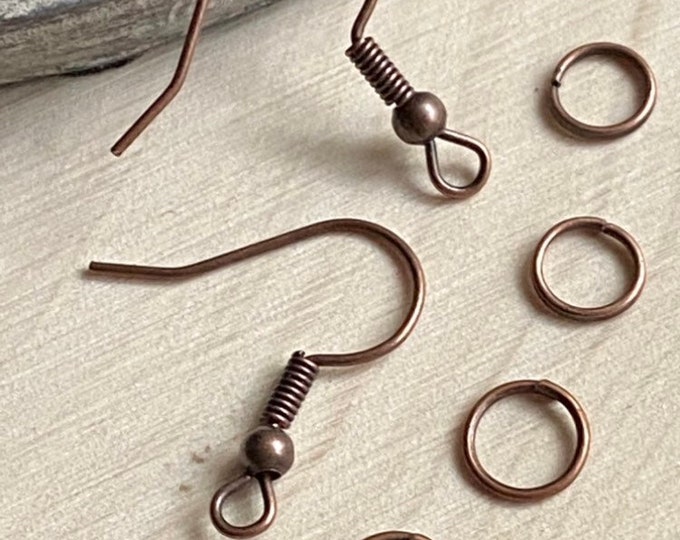 Brown Copper Tone Color Iron 12 French Fish Hooks Ear Findings Wires & 24  Jump Rings Earring Kit Great for Wood Earrings Jewelry