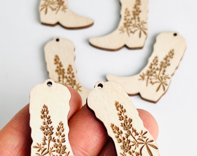 Earrings Texas Bluebonnet Cowgirl Boot Boots Unfinished Wood Wooden Teardrop Earrings Jewelry Blanks Ornaments Charms Crafts