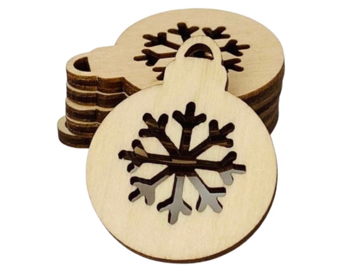 ALL SIZES BULK (12pc to 100pc)E Unfinished Wood Laser Cutout Snowflake in Xmas Bulb Earring Jewelry Blanks Ornaments Crafts Made in Texas