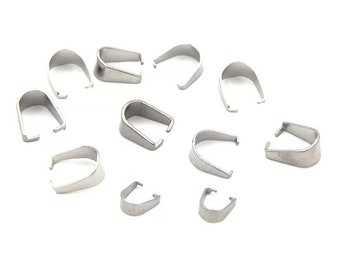 BULK 50 Pieces Stainless Steel Silver Slide On Pinch Clip Bails Sizes Available 7mm,9mm,10mm,12mm,13mm Jewelry Necklace Earring Making