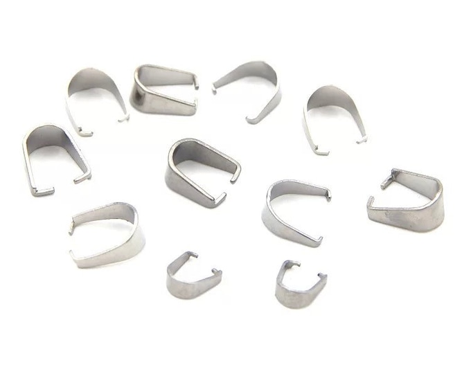 BULK 50 Pieces Stainless Steel Silver Slide On Pinch Clip Bails Sizes Available 7mm,9mm,10mm,12mm,13mm Jewelry Necklace Earring Making