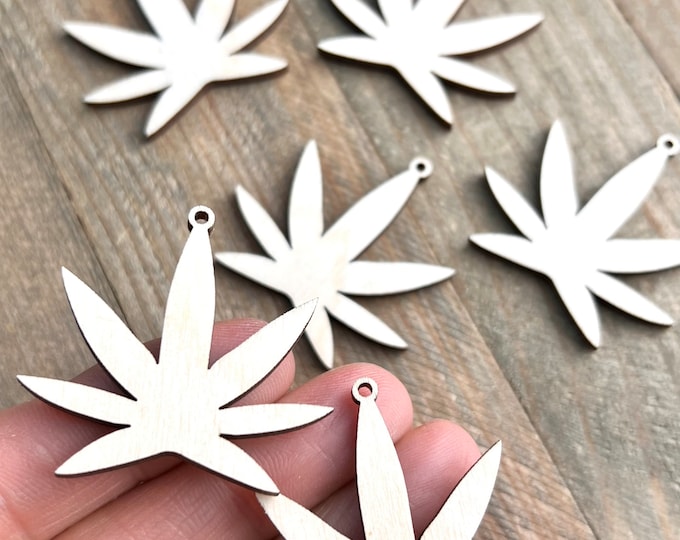 ALL SIZES BULK (12pc to 48pc) Unfinished Wood Marijuana Pot Leaf Cannabis Cutout Earring Jewelry Blanks Crafts Made in Texas