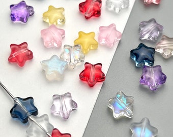 50 Pieces 8mm Glass Star Beads, Transparent Star Beads, Iridescent Star Beads, Tiny Star Beads LOTS OF COLORS!
