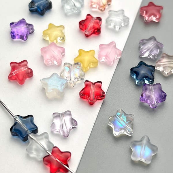 50 Pieces 8mm Glass Star Beads, Transparent Star Beads, Iridescent Star Beads, Tiny Star Beads LOTS OF COLORS!