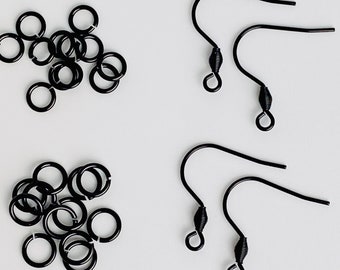 ALL QUANTITIES - Stainless Steel Black Plated French Fish Earring Hooks Ear Wires w/ Jump Rings Earring Kit Great for Wood Earrings Jewelry