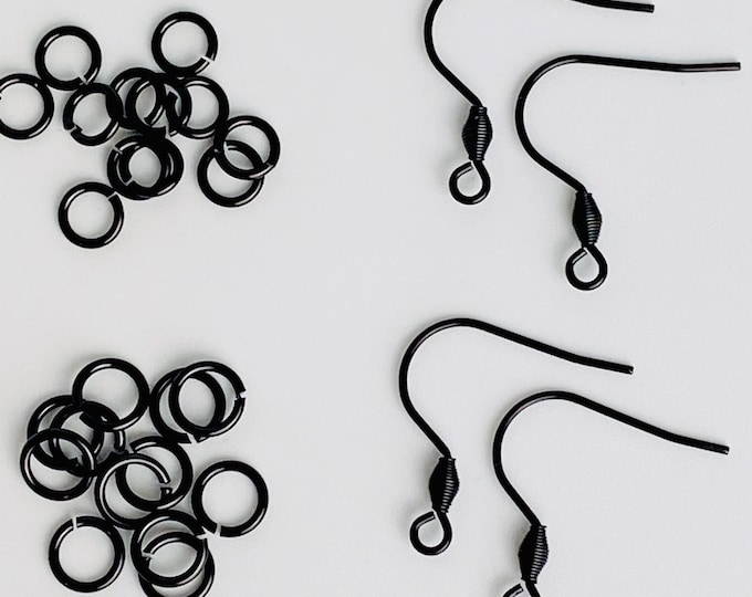 ALL QUANTITIES - Stainless Steel Black Plated French Fish Earring Hooks Ear Wires w/ Jump Rings Earring Kit Great for Wood Earrings Jewelry