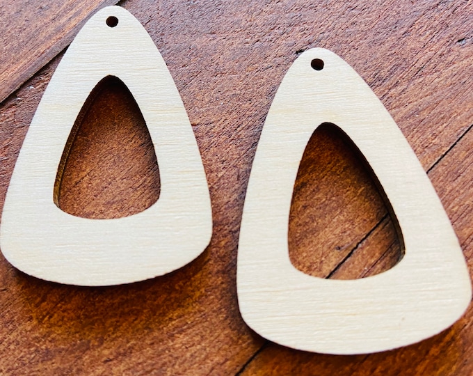 ALL SIZES BULK (12pc to 100pc) Unfinished Wood Laser Cutout Wide Teardrop Tear Drop Earring Jewelry Blanks Shape Crafts Made in Texas