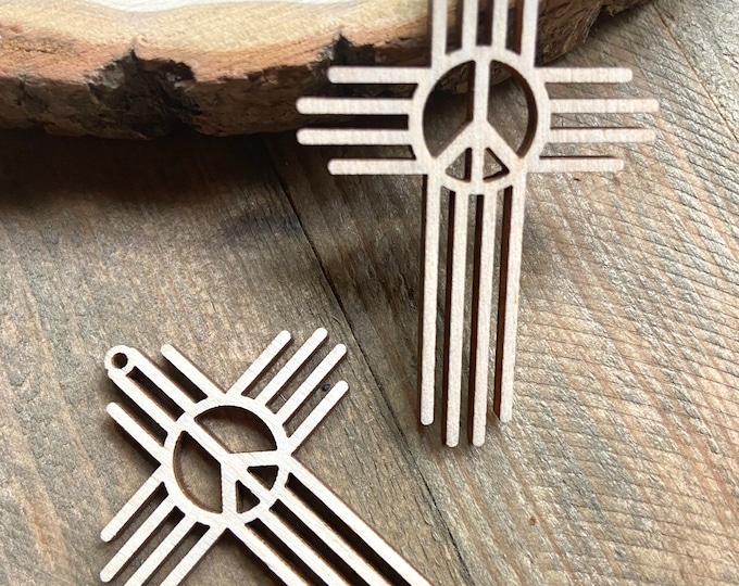 12pc to 24pc Unfinished Wood Long Zia Peace Sign New Mexico Sun Symbol Earrings Cutout Hanging Jewelry Blanks Shape Crafts Made in Texas