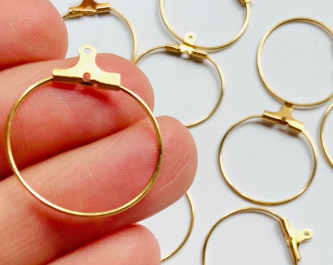 12pcs 18k Gold Stainless Steel Earrings Ear Wires Findings Beads Beading Hoops with Crimp Closures 20mm,25mm,30mm,35mm