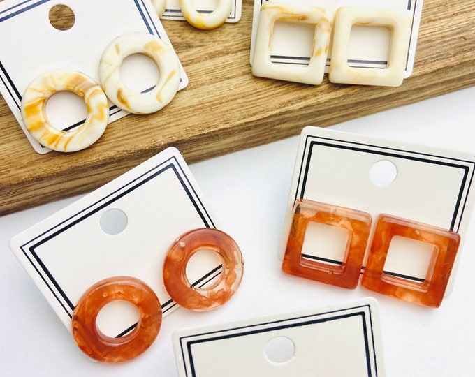 6 Pairs Acrylic 18/19mm Cream Color Swirl and Brown/Orange Clear Swirl Stud Post Earrings with Earring Backs