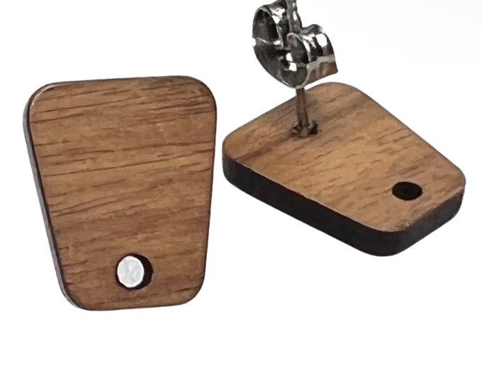 Choose Quantity Walnut Wood Wooden Stud Stainless Steel Post Rounded Square Trapezoid w/ Earring Backs Connector Loop Holes DIY Earrings
