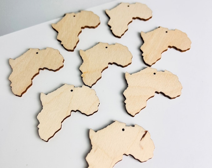 Clearance 16 pieces Africa 2” Wood Wooden Unfinished Wood Laser Cutout Blanks Great for Earrings DIY Making Crafts Made in Texas