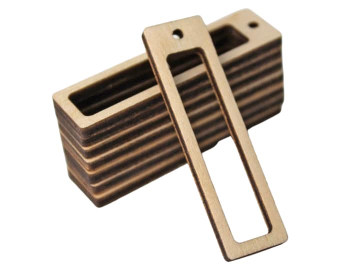 BULK (12pc to 100pc) Unfinished Wood Laser Cutout Hollow Rectangle Bars Bar Dangle Earring Jewelry Blanks Shape Crafts Made in Texas