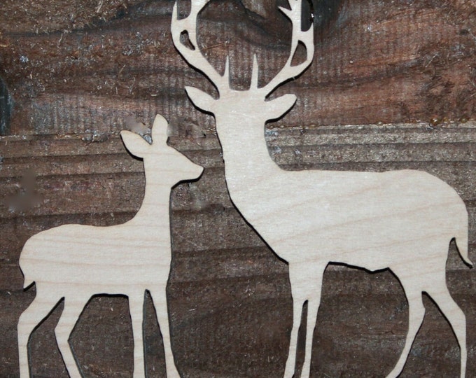 SET of Deer Buck Doe Unfinished Wood Cutout Cut Out Shapes Ready to Paint Crafts All Sizes Made in Texas