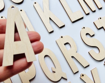 ALL SIZES Gift Tag Ornament Alphabet Initial Letter Charm with/without Hanging Hole Unfinished Wood Paintable Laser Cutout Crafts Texas Made