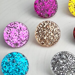 Glitter Studs 14mm Earrings 12pcs Earrings & Backs w/Connector Loop Holes Earring Findings Gold Silver Green Red Rainbow Pink Blue Yellow image 5