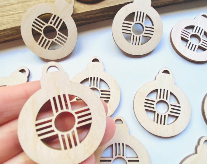 12pc to 48pc Unfinished Wood Zia Christmas Bulb New Mexico Sun Symbol Cutout Hanging  Earrings Charms Ornament Jewelry Blanks Shape Crafts