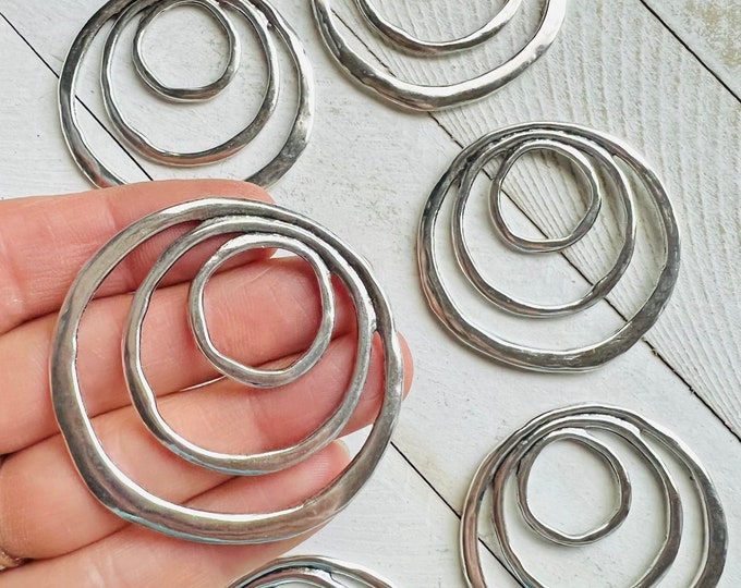 Clearance 6Pcs 2” Silver Uneven Triple Hoop Hoops Jewelry Pendant Necklace Earring Connector Charm Crafting Crafts