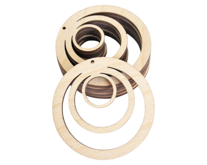 ALL SIZES BULK (12pc to 100pc) Unfinished Wood Laser Hoop Hoops Round Circles with Cutouts Earring Jewelry Blanks Shape Crafts Made in Texas