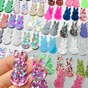 MANY COLORS!  BULK(2-24pcs) Glitter Acrylic Easter Peeps Bunny Rabbit Blanks, Earring Blanks