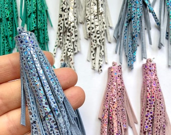 4 Leather Sparkle 4” Earring Tassel Tassels w/Connector Loop Jump Rings Attached Great for DIY Earrings Keychains Fringe Purse Tassel