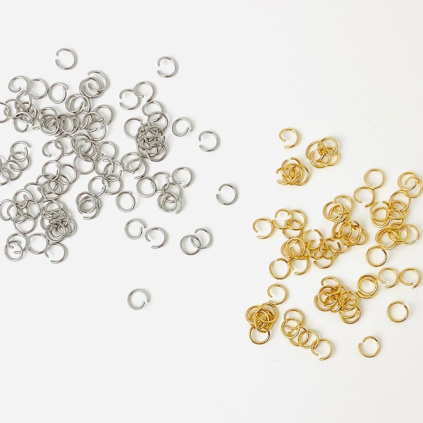 ALL SIZES 100 Pieces of Gold or Silver Open Stainless Steel High Quality 0.6mm thickness Jump Rings Jewelry Making Findings Crafts 5mm,6mm