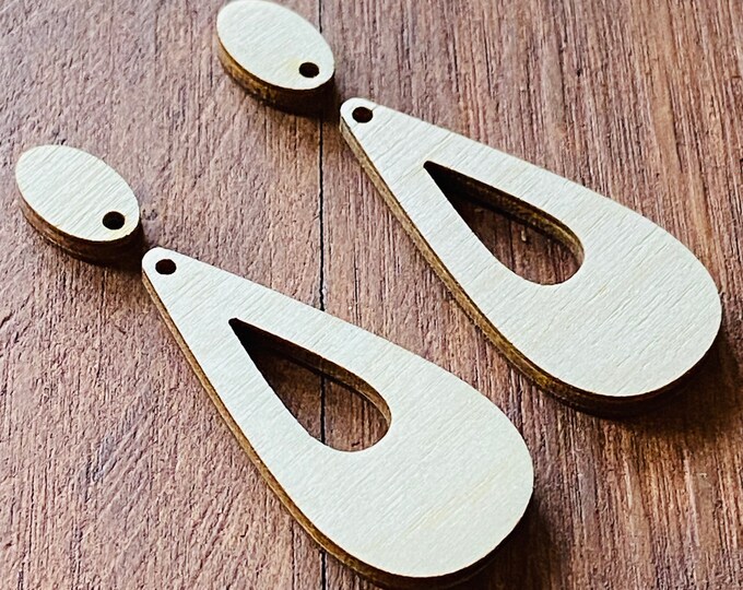ALL SIZES Unfinished Wood Laser Geometric Set Cutout Slim Teardrop w/Connector Holes Dangle Earrings Jewelry Blanks Charms Crafts