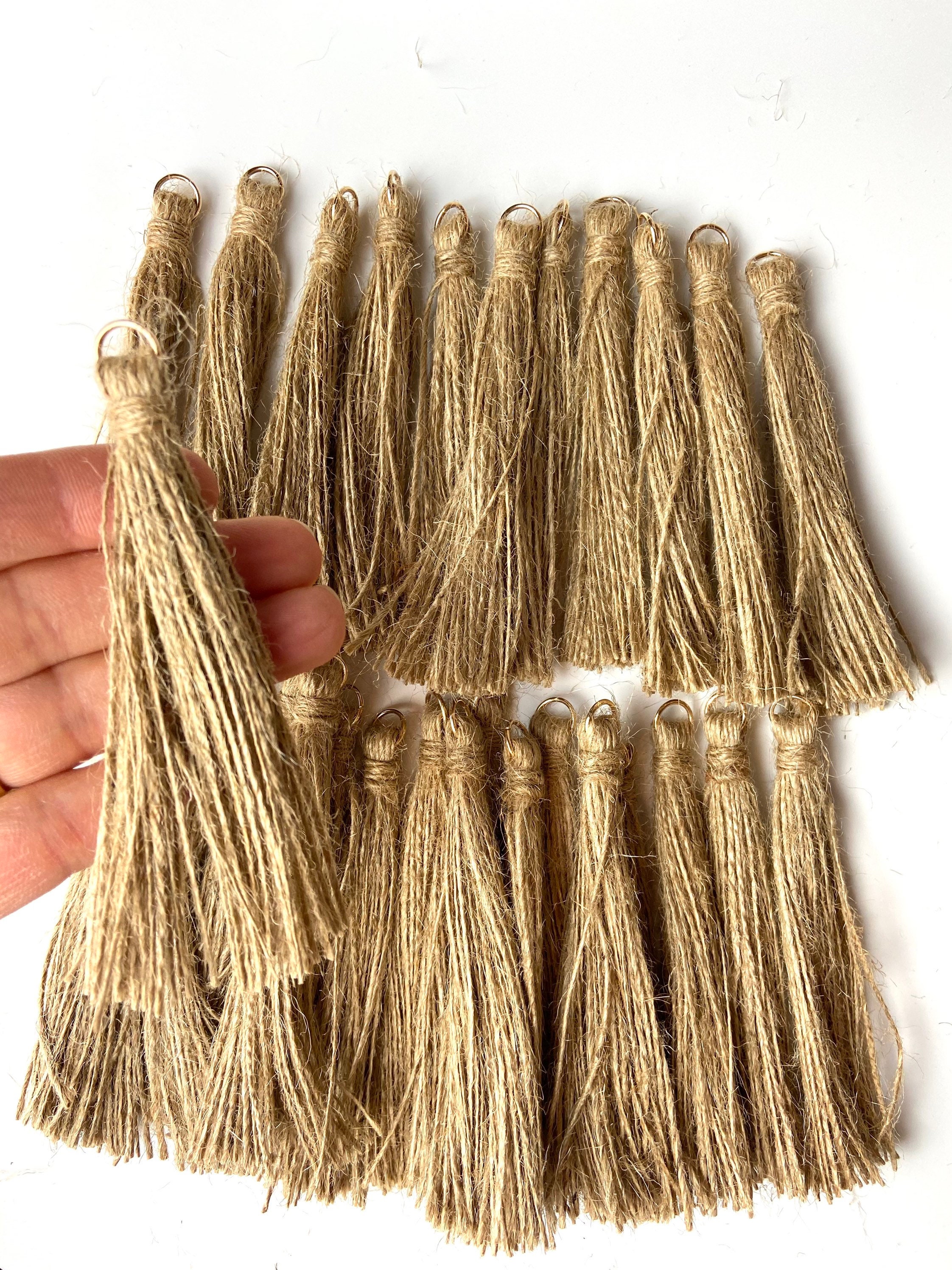 Natural Jute Burlap Twine Rustic Tassel Tassels 4,5 or 6 w/Jump Rings