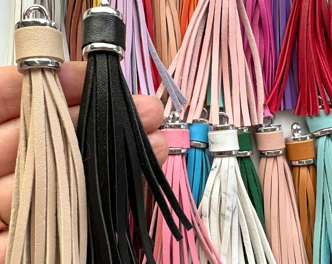 Clearance 6 Faux Leather Tassel Tassels 4.5” Silver Connector Loops Attached Great for DIY Crafts, Bead Garlands, Keychains & Purse Tassels