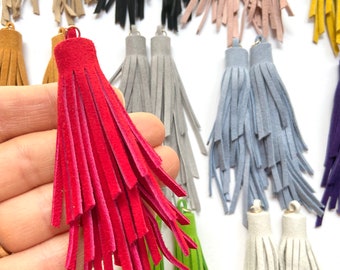 Set of 4 Leather 4” Earring Tassel Tassels w/Connector Loop Gold Jump Rings Attached Great for DIY Earrings Keychains Purse Tassel Tassels