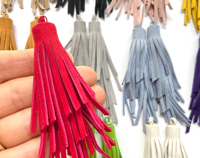 Set of 4 Leather 4” Earring Tassel Tassels w/Connector Loop Gold Jump Rings Attached Great for DIY Earrings Keychains Purse Tassel Tassels