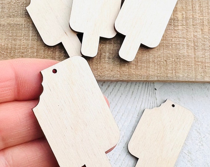 BULK (12pc to 48pc) Unfinished Wood Popsicle Cutout Dangle Earring Jewelry Blanks Charms Shape Crafts Made in Texas