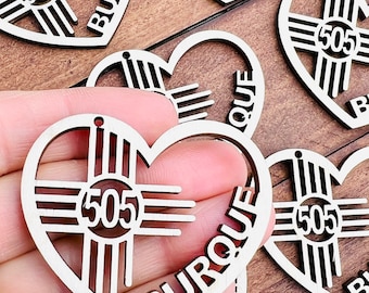 Unfinished Wood Zia Sun Heart Earring Blanks - Albuquerque Burque Charms