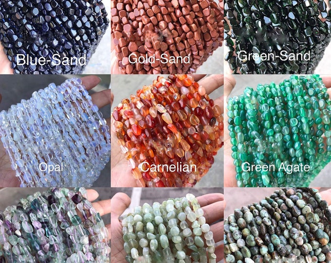 6mm - 8mm Nugget Pebble Shape Beads African Turquoise,Carnelian,Jade,Opal,Green Agate,Blue Green Red Goldstone Bracelet Necklace