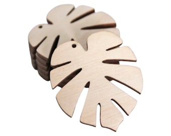 ALL SIZES BULK (12pc to 100pc) Unfinished Wood Laser Cutout Tropical Monstera Leaf Leaves Earring Earrings Jewelry Blanks Shape Made n Texas