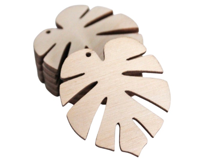 ALL SIZES BULK (12pc to 100pc) Unfinished Wood Laser Cutout Tropical Monstera Leaf Leaves Earring Earrings Jewelry Blanks Shape Made n Texas