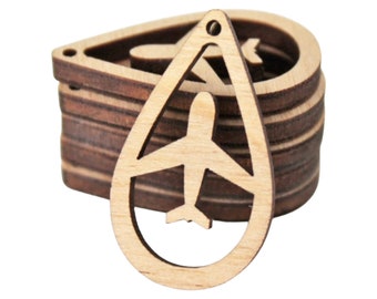 Bulk Unfinished Wood Airplane Earring Blanks, Laser Cut Teardrop Charms
