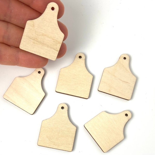 Wood  Cow Tag Cutout BULK (12pc to 100pc) Unfinished Wood Dangle Earring Jewelry Blanks Charms Shape Crafts Cowtag Made in Texas